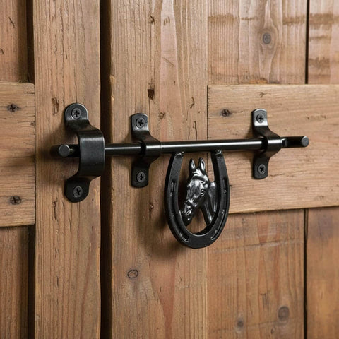 Heavy Duty Steel Barn Stall Door Latch In Black, Left Or Right Handed, Decorative Horse Stall Hardware, Made In USA
