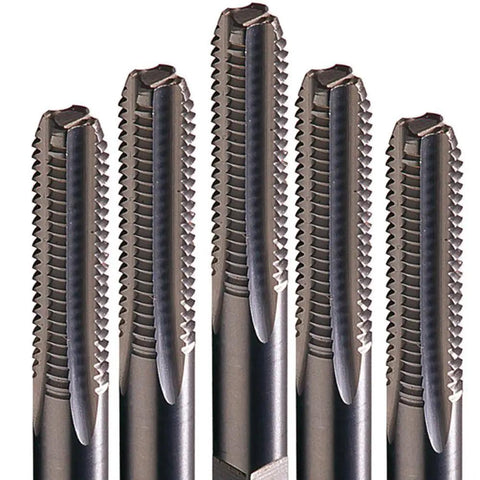 Close-up of Pro Grade Industrial High Speed Steel Tap Set 308-1-64-S with Taper Bottom and Plug Taps, USA Made