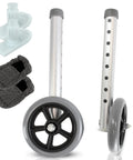 Heavy Duty Walker Wheels And Ski Glides Conversion Kit Built Like A Tank For Smooth Folding Mobility Rollers featuring gray rubber wheels and rails.