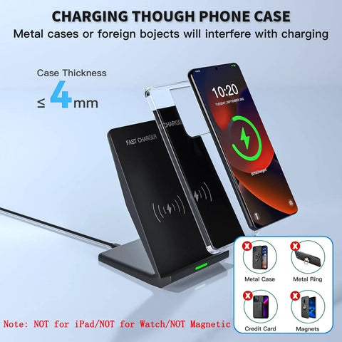 Blazing Fast 15W Wireless Charger Stand With 20W USB C Adapter, phone charging on desk dock, compatible with cases under 4mm