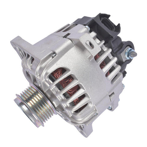 Drop In Alternator Replacement For Hyundai Veloster 2013 To 2017 And Kia Soul Forte Koup Forte5 Rio 2012 To 2017 1.6L 110A 12V CW 6 Groove 373002B760 11609 Compatible showing front view with 6-groove pulley