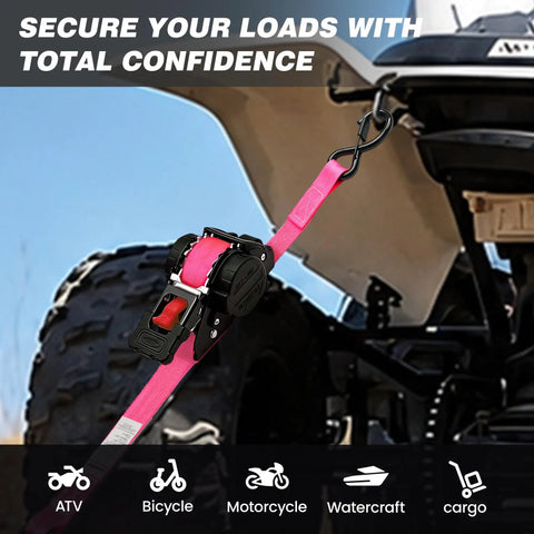 Heavy Duty Self Retracting Ratchet Straps 1 Inch By 13 Feet With Auto Rewind Tensioner Bolt On Brackets 1800 Pound Capacity No Sweat Cargo Tie Downs For Pickup Truck Haul Setup Four Pack Bundle