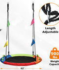 Saucer Swing 40 Inch Circle Disc With Adjustable Straps 900 Lb Weight Capacity Multicolor Backyard Outdoor Swing For Kids