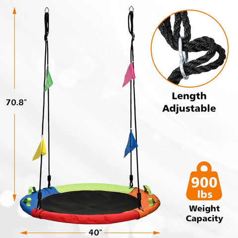 Saucer Swing 40 Inch Circle Disc With Adjustable Straps 900 Lb Weight Capacity Multicolor Backyard Outdoor Swing For Kids