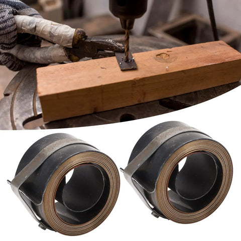 Go-To Quill Return Spring For Drill Press, Spring Steel Replacement, 2 Pack next to drill press in use on wood and metal