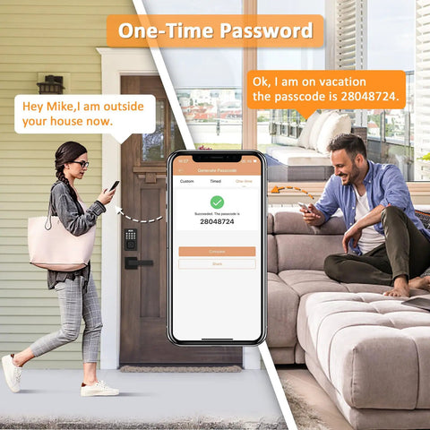 Woman using Keyless Entry Door Lock With Two Lever Handles, Fingerprint Entry Handleset, Digital Keypad Deadbolt With App