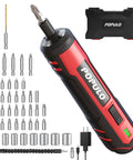 4V Cordless Electric Screwdriver Kit With LED Work Light, 6 Torque Settings, 32-Piece Bit Set, 8 Sockets, Flexible Hex Shaft, Bit Holders, Storage Case