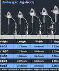 Six Pack Swimbait Jig Heads With Stacked Cone Keeper Anti Rust Brass Blade Flash Eyes And Spinning Underspin sizes chart