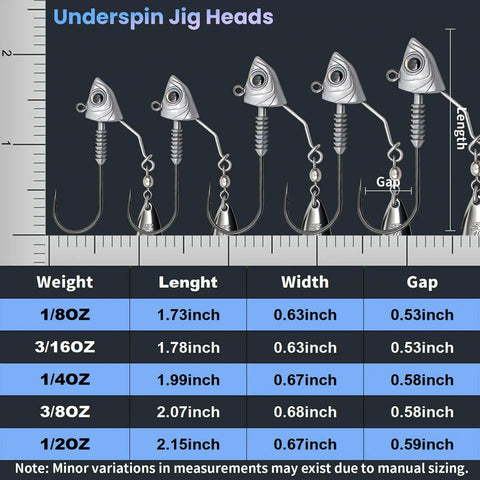 Six Pack Swimbait Jig Heads With Stacked Cone Keeper Anti Rust Brass Blade Flash Eyes And Spinning Underspin sizes chart
