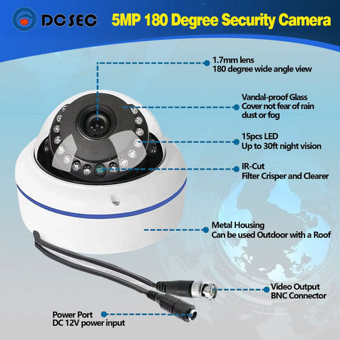 Tough As Nails 5Mp 4In1 Hd Tvi Cvi Ahd Dome Security Camera Delivers 180 Degree Fisheye Coverage And Crisp Ir Night Vision For Dead Easy Outdoor Indoor Home Surveillance Setup with 1.7mm lens and metal housing.