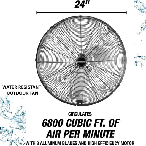 Beefy 24 Inch Outdoor Wall Mount Fan With 6800 CFM Airflow 80 Degree Oscillation Water Resistant Ideal For Garage Gym Warehouse
