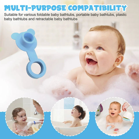 2Pack Silicone Blue Bathtub Stopper Plug with baby enjoying bubble bath, showcasing bath plug usability and compatibility.