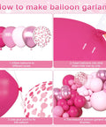 All In One Hot Pink Balloon Arch Garland Kit With 153 Latex Balloons In 18 Inch 12 Inch 10 Inch And 5 Inch Sizes Plus Metallic Confetti For Baby Shower Birthday Princess Wedding And Mothers Day Party Decor showing step-by-step instructions