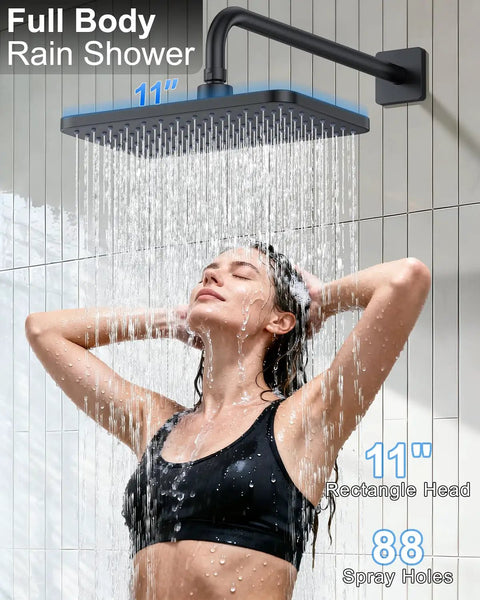 Slick Matte Black Rainfall Shower System With Filtered Handheld Sprayer Featuring Top Shelf Solid Brass Valve And Hella Durable Easy Clean Silicone Jets For A Smooth Daily Rinse Upgrade Your Bathroom Vibe