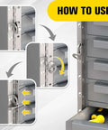 Gray Metal Tool Storage Cabinet With 9 Drawers With Dividers, All Welded Steel Construction For Rugged Durability, usage instructions.
