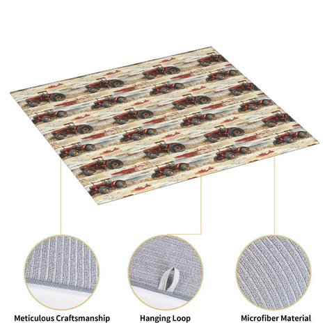 Wood Grain Tractor Print Dish Drying Mat for Kitchen Counter with Ultra Absorbent Microfiber Surface, 16x18 Inches, close-up details