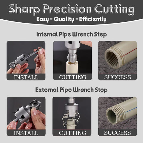 Steps to use Four In One Water Pipe Threader For One Half, Three Quarters, And One Inch PVC Pipes on internal and external threads