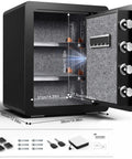Compact Fireproof Safe Box For Home Use 0.8 Cu Ft with waterproof build, touch screen keypad, LED light, removable shelf.