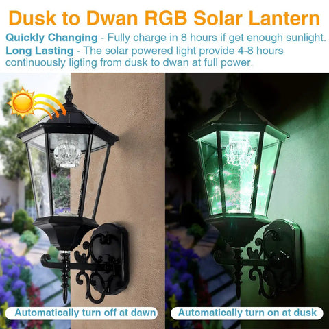 Large 21 Inch Solar Wall Lantern Outdoor Light Dimmable Dusk To Dawn Waterproof Aluminum Housing Glass Fixture Two Pack