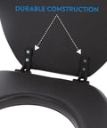 Ultra Plush Cushioned Toilet Seat With Soft Vinyl Comfort, Black Finish, Elongated Toilet Compatible, hinge detail
