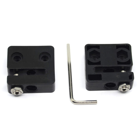 Two black anti-backlash nut blocks for 8mm T8 lead screws (front view); includes L-shaped hex key.