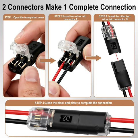 Eighty Piece No Strip Solderless Wire Connectors Rapid Push In Terminal Block steps for creating quick connections.