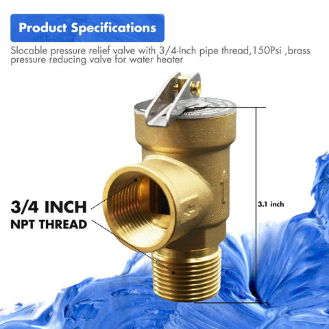 Front view of brass VAV pressure relief valve with 3/4-inch NPT female thread and 150 PSI rating