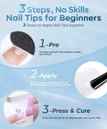 3 steps guide for applying tips with 10 In One Nail Gel Glue Base Coat Brush On Nail Polish Glue 15ml For Tips.
