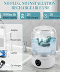 Portable Mini Washing Machine Cordless USB Rechargeable 15W Motor Pocket Travel BFF for Underwear Socks Baby Gear Dorm Fresh Threads Quick Rinse Muscle Mode shown in use with clothes in clear container.