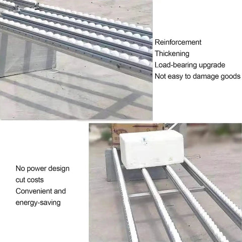 50cm By 200cm Roller Track Conveyor For Fast Warehouse Delivery And Unloading, reinforced silver roller track with white rollers