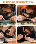 People using Head Mounted Magnifier With LED Light And 8 Interchangeable Lenses 2.5x To 25x Pro Grade Loupe for detailed inspections.