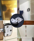 Collage of 2 Pack Glass Door Hinges Self Closing Frameless Side Mounted Clamps For Wine Cabinet And Display Cabinet Built Tough Stainless Steel Rust Resistant 90 Degree Snap Lock Keeps Door In Place