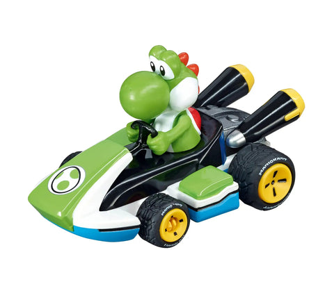 Carrera Mario Kart Yoshi 1 to 43 Scale Analog Slot Car with Detailed Tampo Printing, showing Yoshi in green go-kart style vehicle.