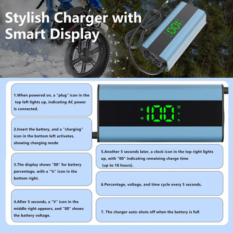 54.6V 2A Fast Charge Charger For 48V Electric Scooters And Ebikes With Smart Display Universal 6 In 1 Plugs Lithium Battery Ready Overcharge Protection Multi Model Compatibility Ideal Travel Fast Recharge