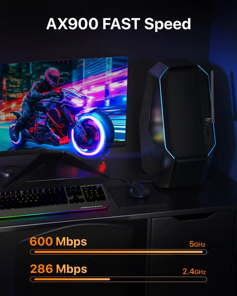 AX900 Ultra Fast WiFi 6 USB Adapter Dual Band 5GHz Up To 600Mbps And 2.4GHz Up To 286Mbps setup on gaming desktop