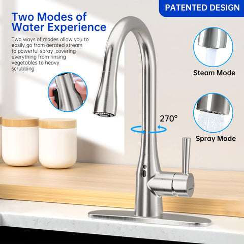 Touchless Kitchen Faucet With Pull Down Sprayer Motion Sensor Magnetic Docking Adjustable Water Flow 270 Degree Handle Rotation