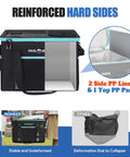 Hard Shell Hybrid Soft Cooler Bag With Two Cup Holders Portable 40L Insulated Collapsible Cooler For Travel Beach Camping Picnic Leakproof Ice Chest Lunch Box Keeps Ice Longer Space Saving with reinforced hard sides.