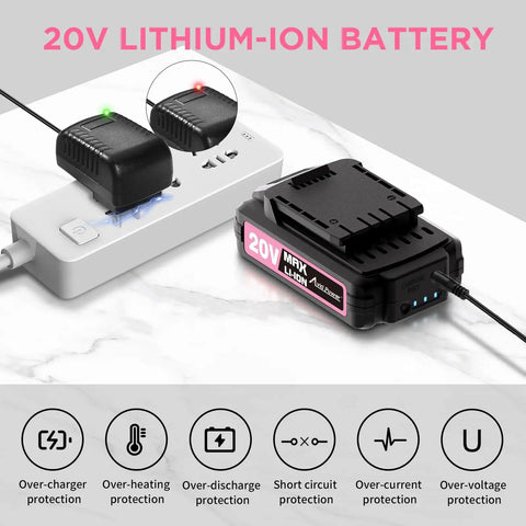 20V lithium-ion battery charger with protective features, part of Lightweight 20V Cordless Drill Set For Home DIY And Beginner Projects