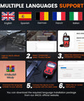 VD500 OBD2 Scanner For Volkswagen Group Cars multilingual setup guide with English, Spanish, German, French, Italian support