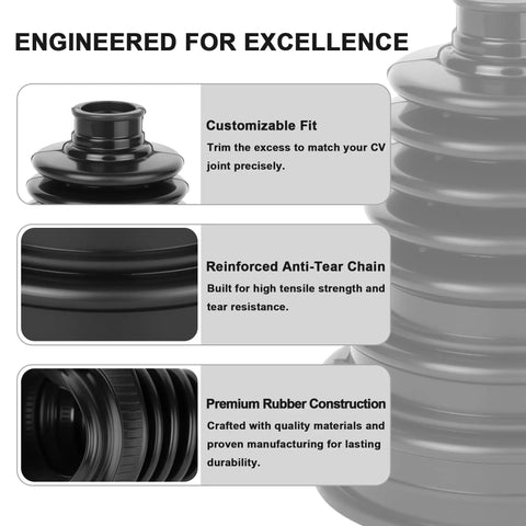 Two Pack Universal CV Axle Boot Repair Kit With Clamps Flexible Silicone CV Joint Boot Fits 19 to 34mm Shafts features and materials.