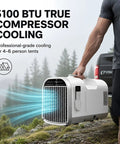 Hella Cold Blast 5100 BTU Portable Air Conditioner For Glamping And Overland Adventures Instant Chill Mode with cooling airflow.