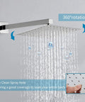 8 Inch Rain Shower Head And Handheld Dual Shower System With Wall Mount High Pressure Rainfall Experience Luxury Brushed Silver Shower Faucet With Valve And Trim No Fuss Install Shower Mixer Set, showing chrome rain shower head with water flow and easy clean spray holes.
