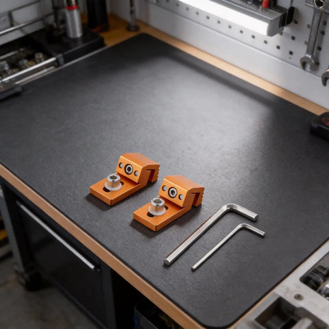 Heavy Duty Low Profile Cnc Side Pressure Plate Kit With T Track Claw Clamps For 3018 Router 6063 Aluminum workholding fixture on a workbench.
