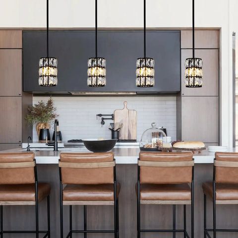 Farmhouse Crystal Pendant Light Black Finish 1 Light For Kitchen Island And Dining Room Mini Crystal Chandelier Adjustable Hanging Ceiling Fixture For Bedroom Hallway Bar Cloakroom Entryway With Modern Industrial Vibe over kitchen island