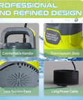 Professional design details of Heavy Duty Submersible Sump Pump Built Tough As Nails with thermoplastic body and comfortable handle.
