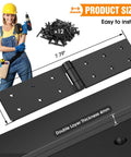 Heavy Duty Gate Hinges 270 Degree Adjustable For Wood Fence And Barn Door With Screws Two Pack Double Layer Folding Butt Hinges Kit Built From Heavy Duty Steel For Superior Weather Resistant Durability And No Sag Support, shown with worker and screws.