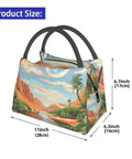 Desert Palm Tree Print Insulated Lunch Bag For Women And Men, Reusable Leakproof Cooler Tote with dimensions displayed