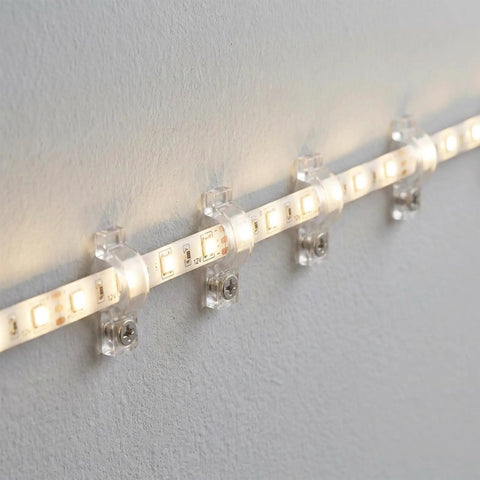 Clear Rope Light Clips Kit 100 Pack Transparent Mounting Brackets with 100 Screws for Easy DIY Install on wall