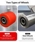 Beefy 4 Wheel Heavy Duty Machine Skate Dolly Set wheel options: red PU wheel for smooth surfaces and silver steel wheel for uneven surfaces.