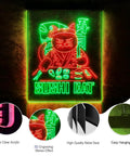 Sushi Cat Neon Sign Dope Neon Light For Sushi Bar And Restaurant Wall Decor Handmade Retro LED Cat Chef Sign Light Up Art For Home Or Cafe 12x16 Inches In Red And Green Safe Durable Glow.